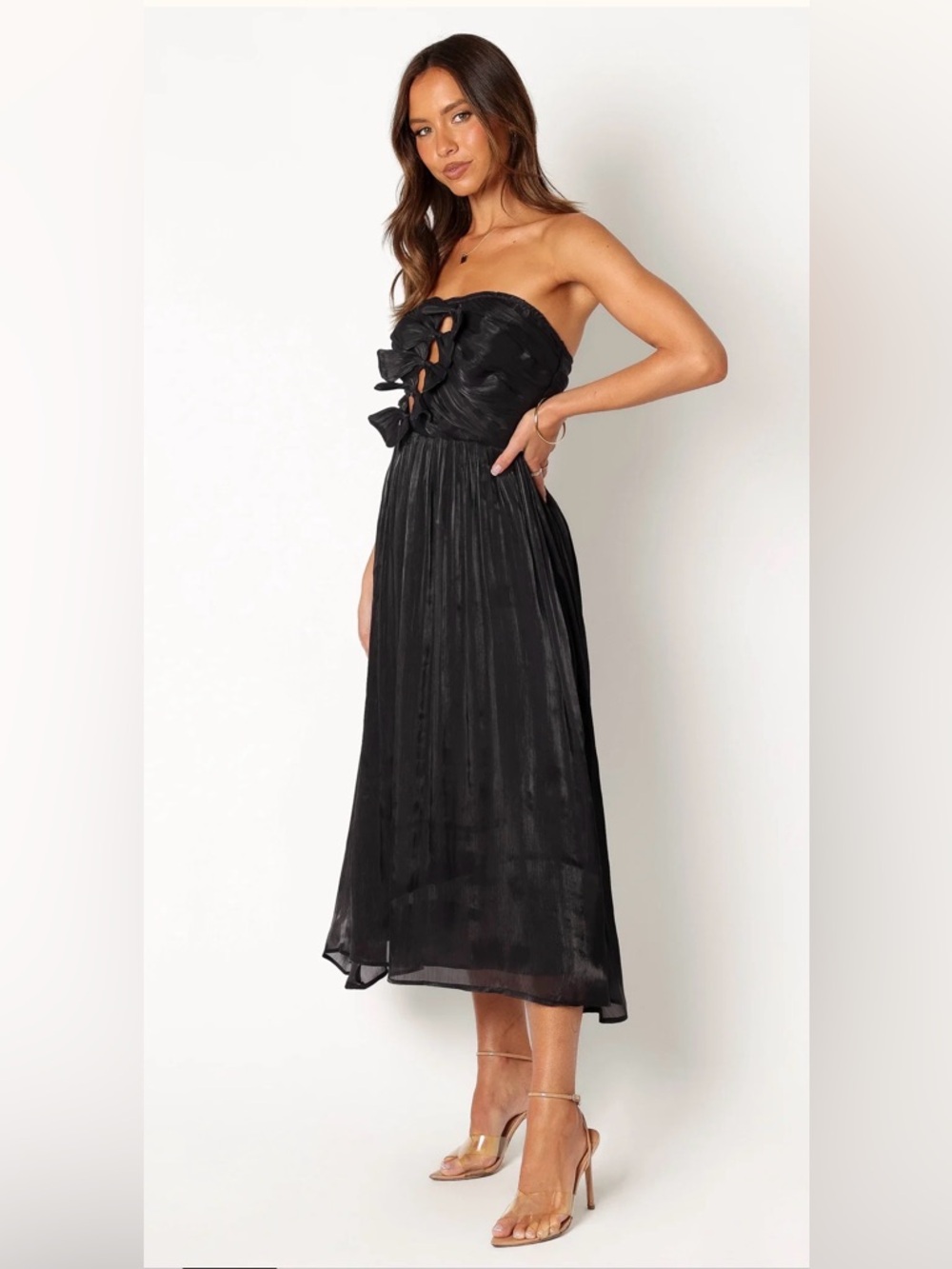 73. Petal & Pup &100 Mila Strapless Midi Dress in black - Picture 3 of 6